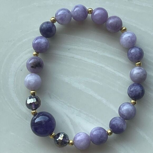 Lepidolite amethyst bracelet crystal stone stretch one bracelet new handmade - Picture 7 of 10